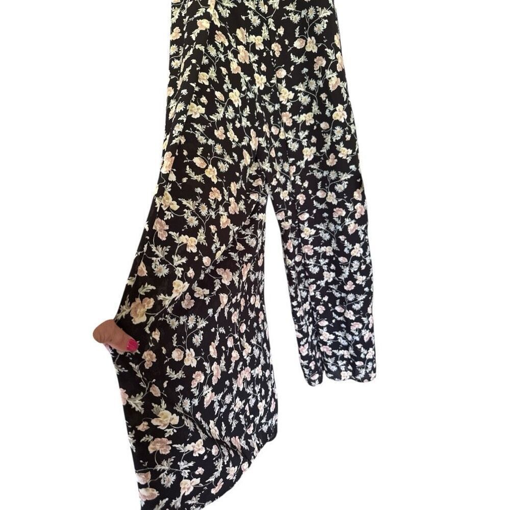 CeCe Black and Floral Pattern Wide Leg Pantsuit with Spaghetti Straps 14 - Picture 5 of 11